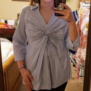 Blue and white stripe knot front blouse.